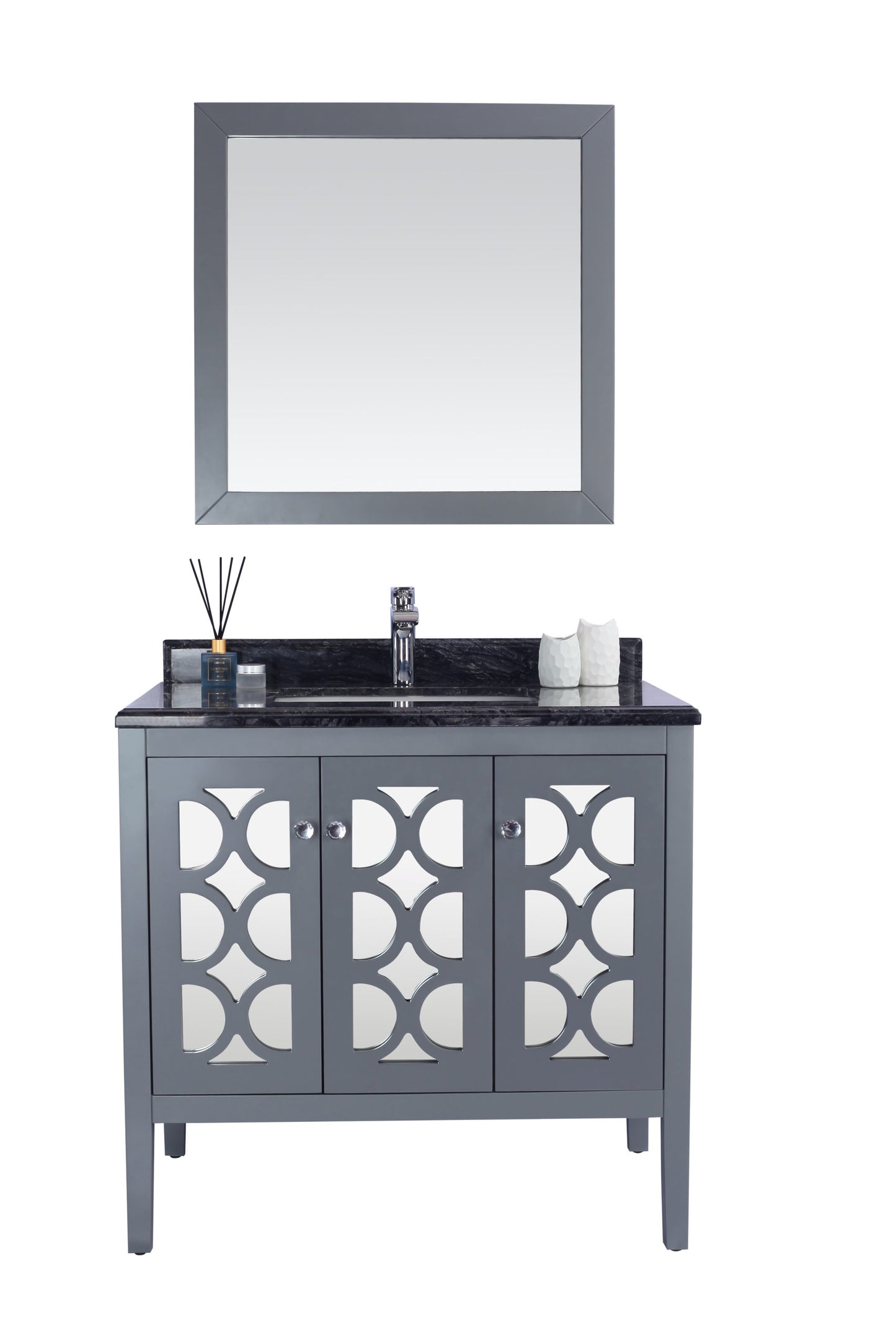 Mediterraneo 36" Grey Bathroom Vanity with Black Wood Marble Countertop