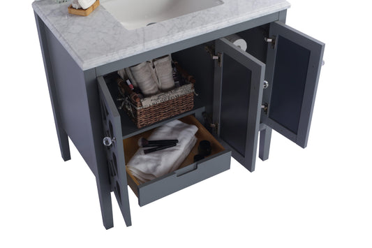 Mediterraneo 36" Grey Bathroom Vanity with Black Wood Marble Countertop