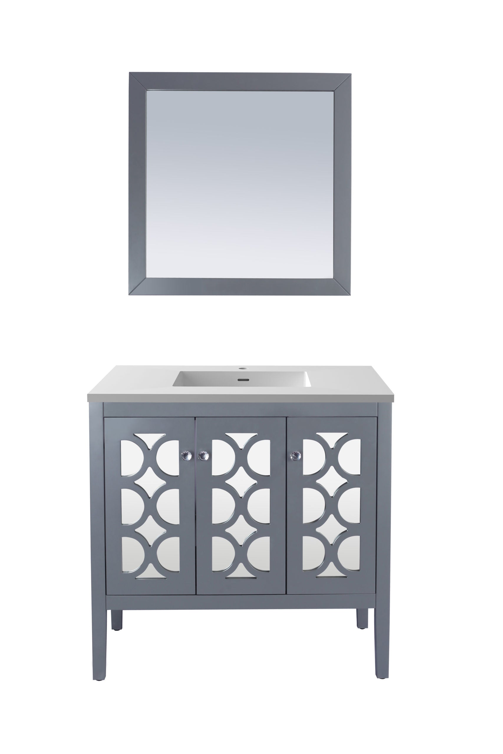 Mediterraneo 36" Grey Bathroom Vanity with Matte White VIVA Stone Solid Surface Countertop