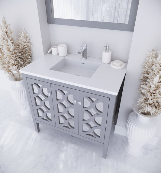 Mediterraneo 36" Grey Bathroom Vanity with Matte White VIVA Stone Solid Surface Countertop