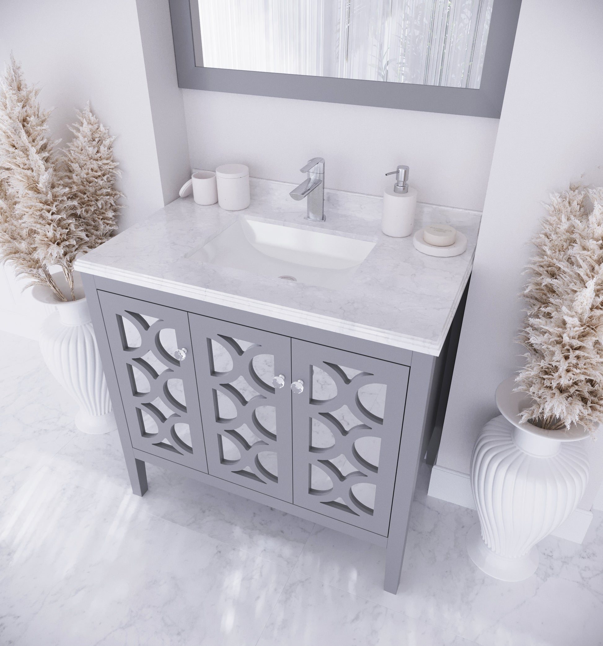 Mediterraneo 36" Grey Bathroom Vanity with White Carrara Marble Countertop