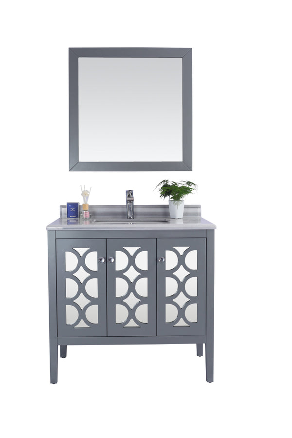 Mediterraneo 36 Grey Bathroom Vanity with White Stripes Marble Countertop