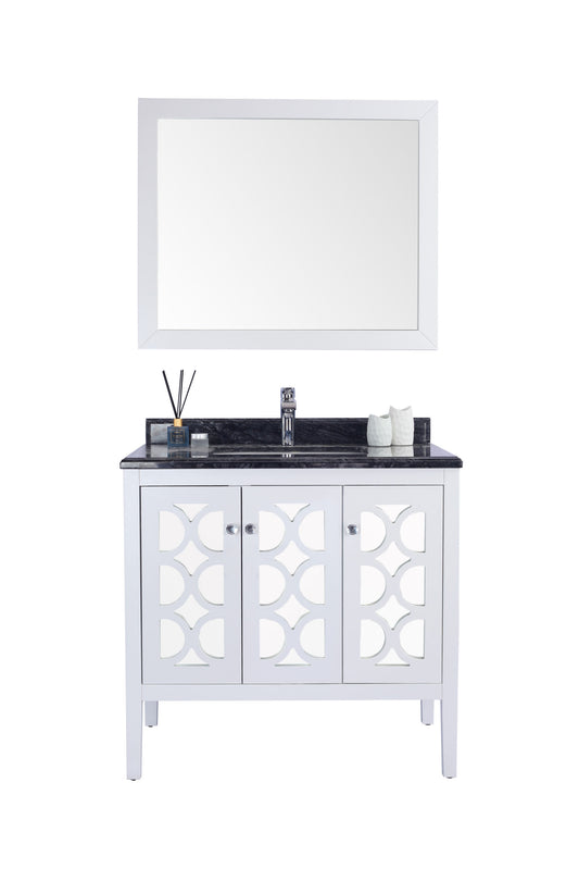 Mediterraneo 36" White Bathroom Vanity with Black Wood Marble Countertop