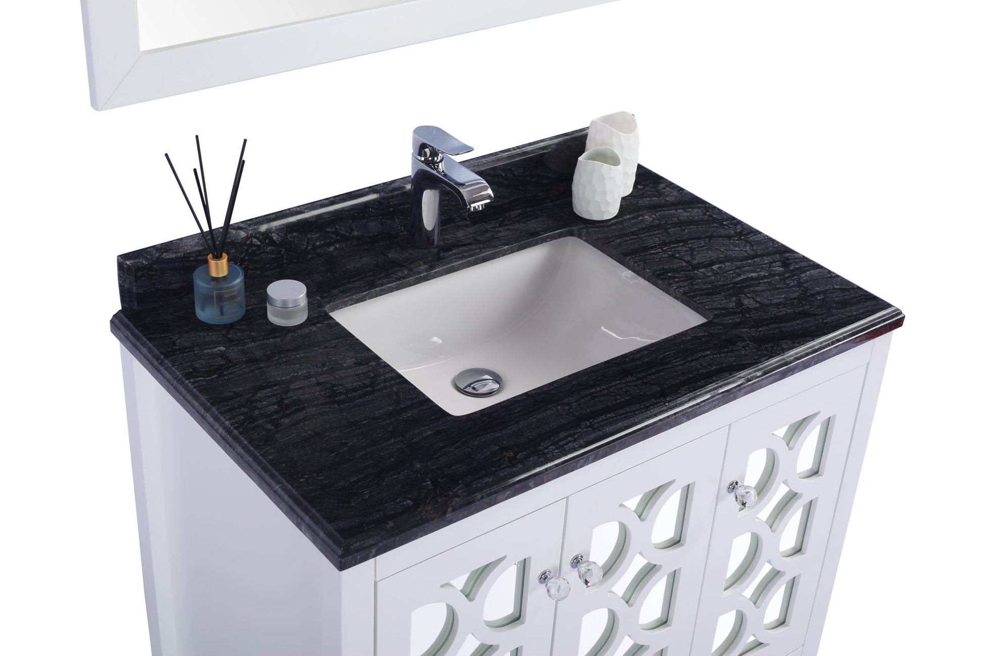 Mediterraneo 36" White Bathroom Vanity with Black Wood Marble Countertop