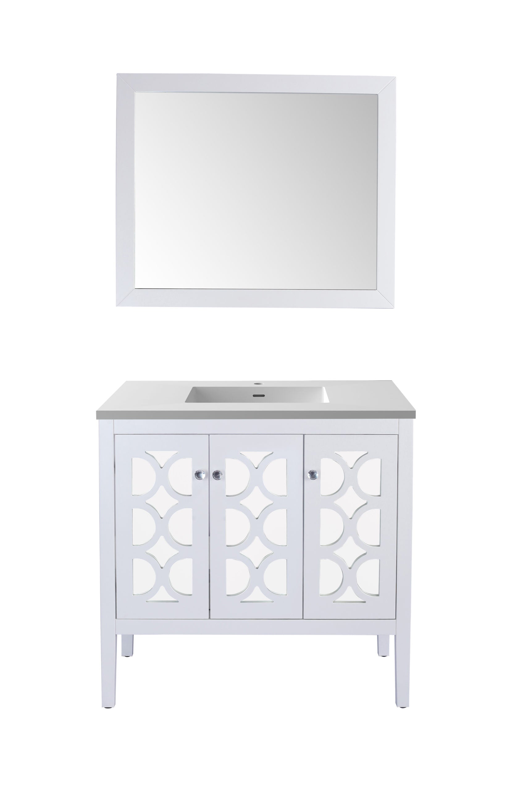 Mediterraneo 36" White Bathroom Vanity with Matte White VIVA Stone Solid Surface Countertop