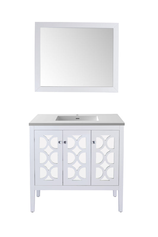 Mediterraneo 36" White Bathroom Vanity with Matte White VIVA Stone Solid Surface Countertop