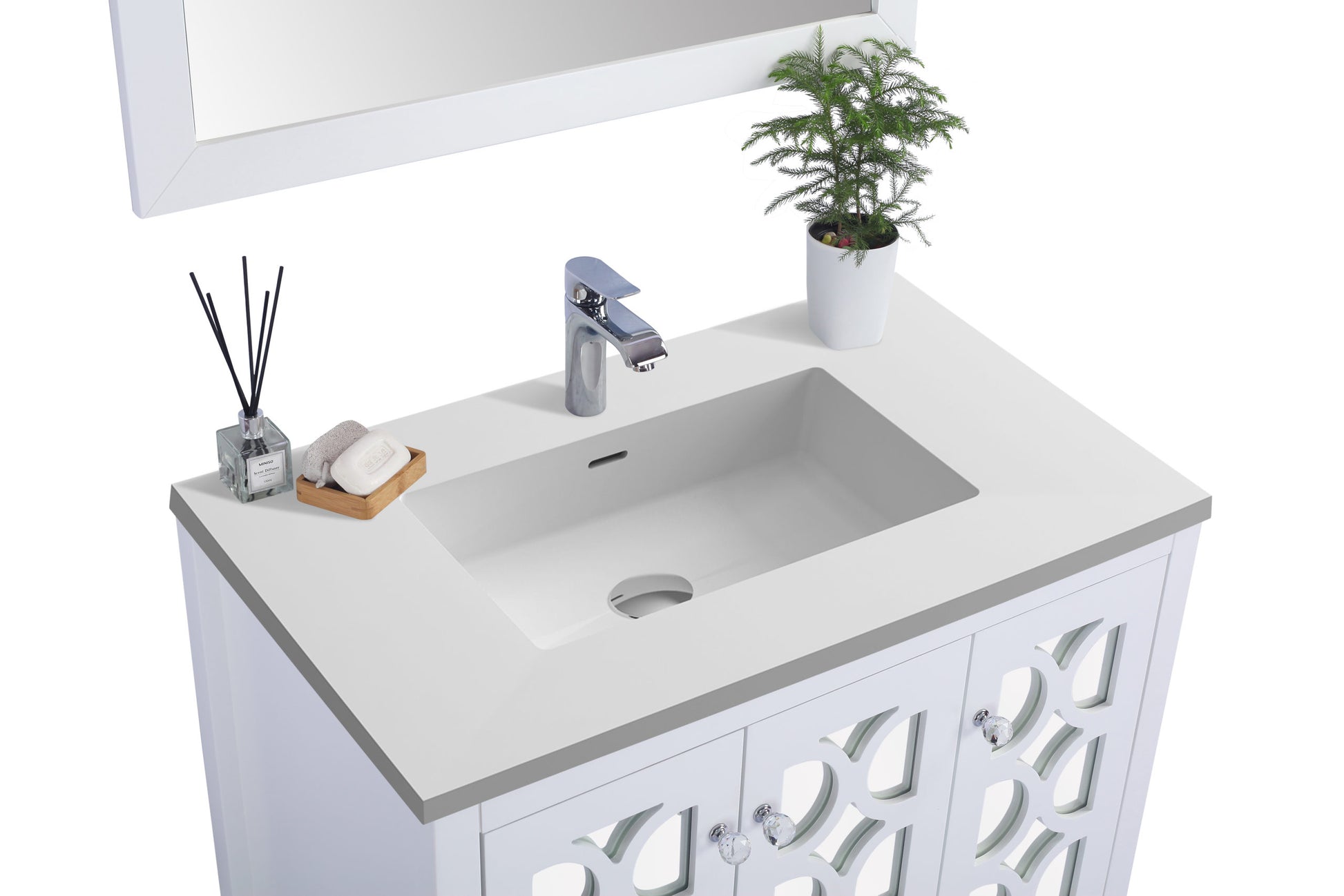 Mediterraneo 36" White Bathroom Vanity with Matte White VIVA Stone Solid Surface Countertop