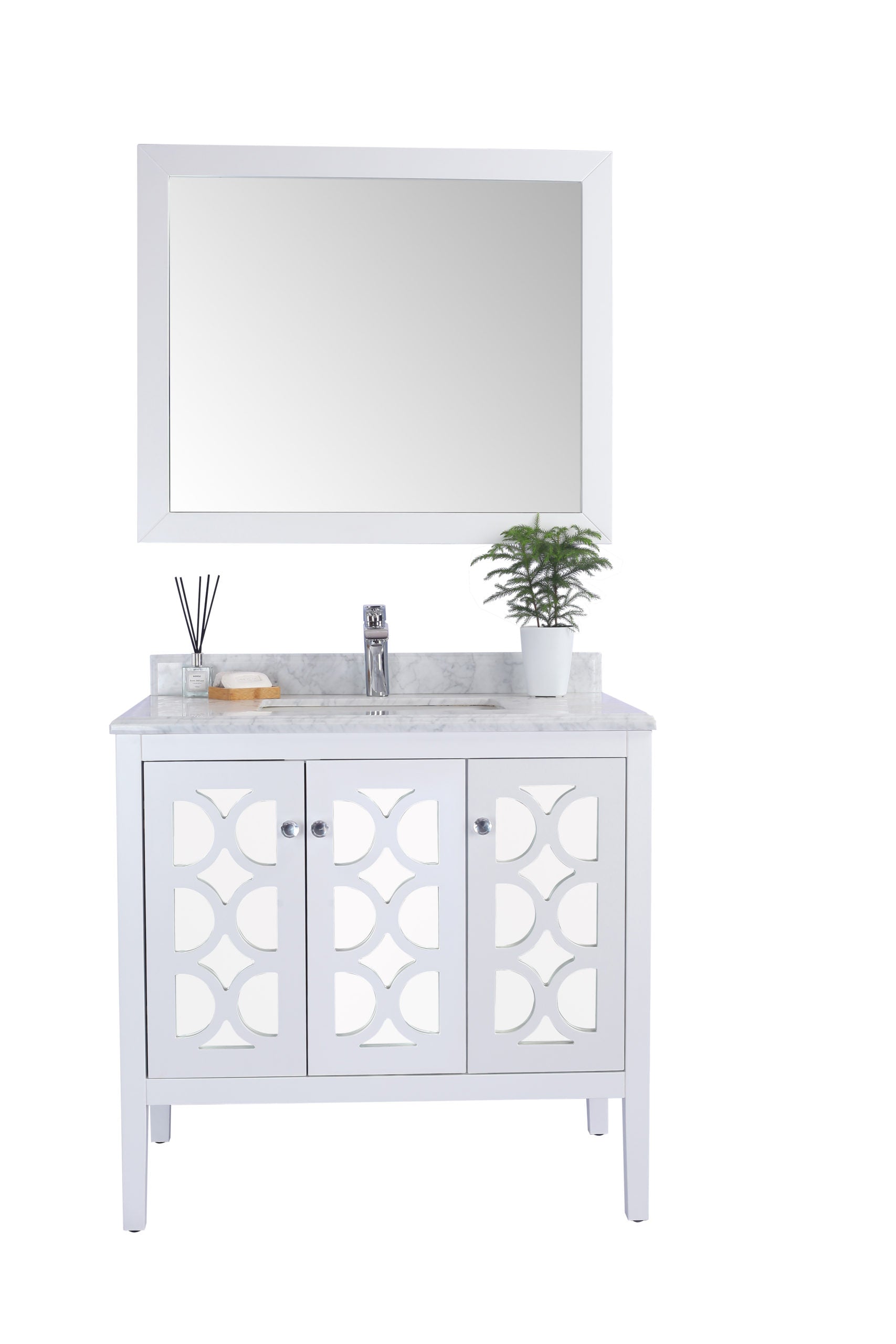 Mediterraneo 36" White Bathroom Vanity with White Carrara Marble Countertop