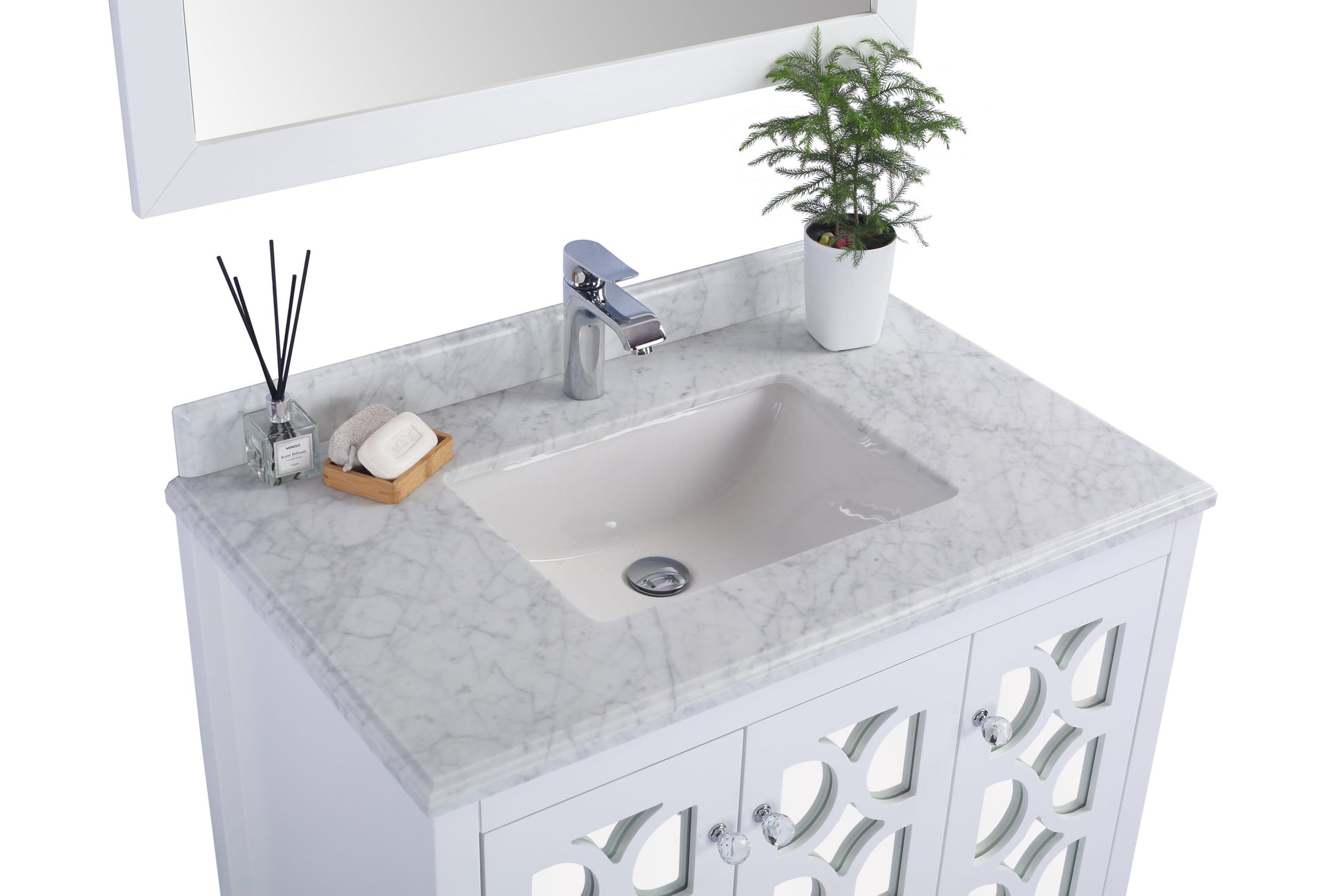 Mediterraneo 36" White Bathroom Vanity with White Carrara Marble Countertop