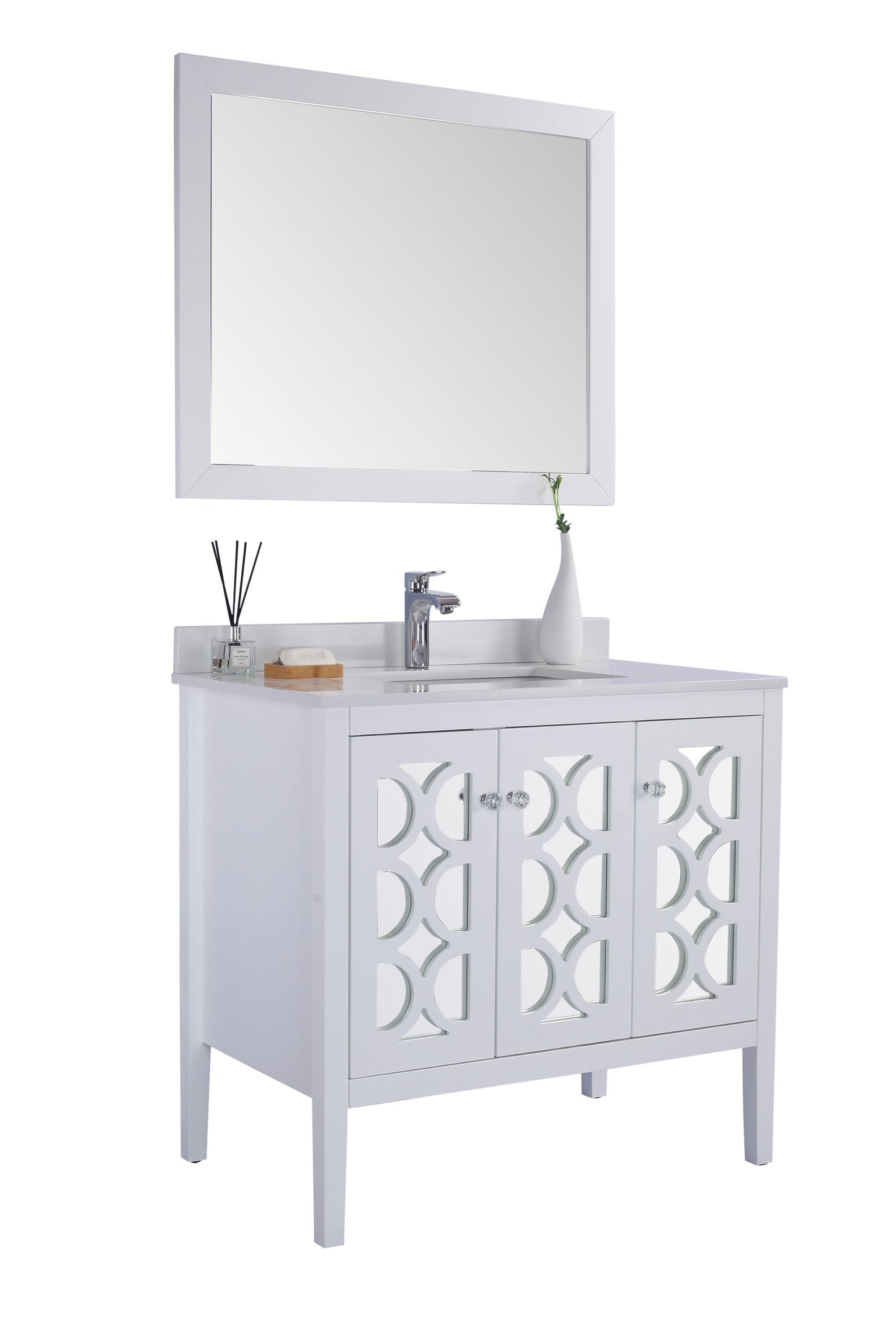 Mediterraneo 36" White Bathroom Vanity with White Quartz Countertop