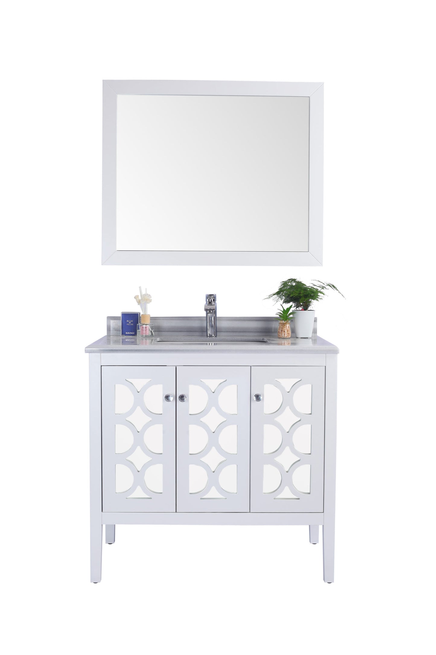 Mediterraneo 36" White Bathroom Vanity with White Stripes Marble Countertop