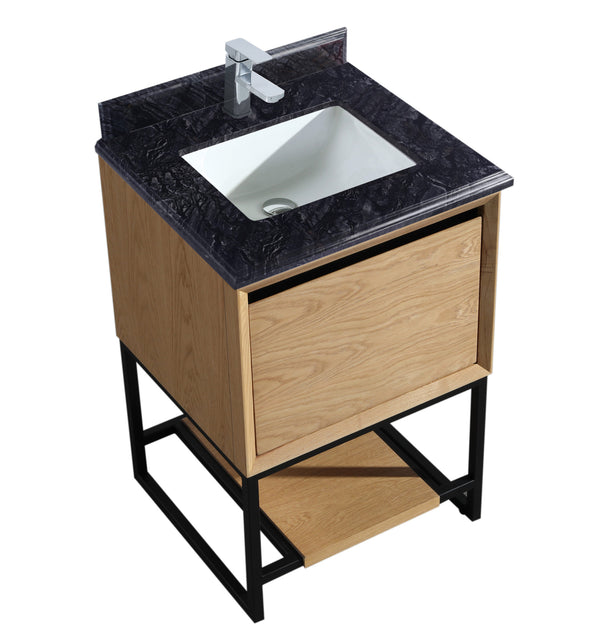 Alto 24” California White Oak Bathroom Vanity with Black Wood Marble Countertop