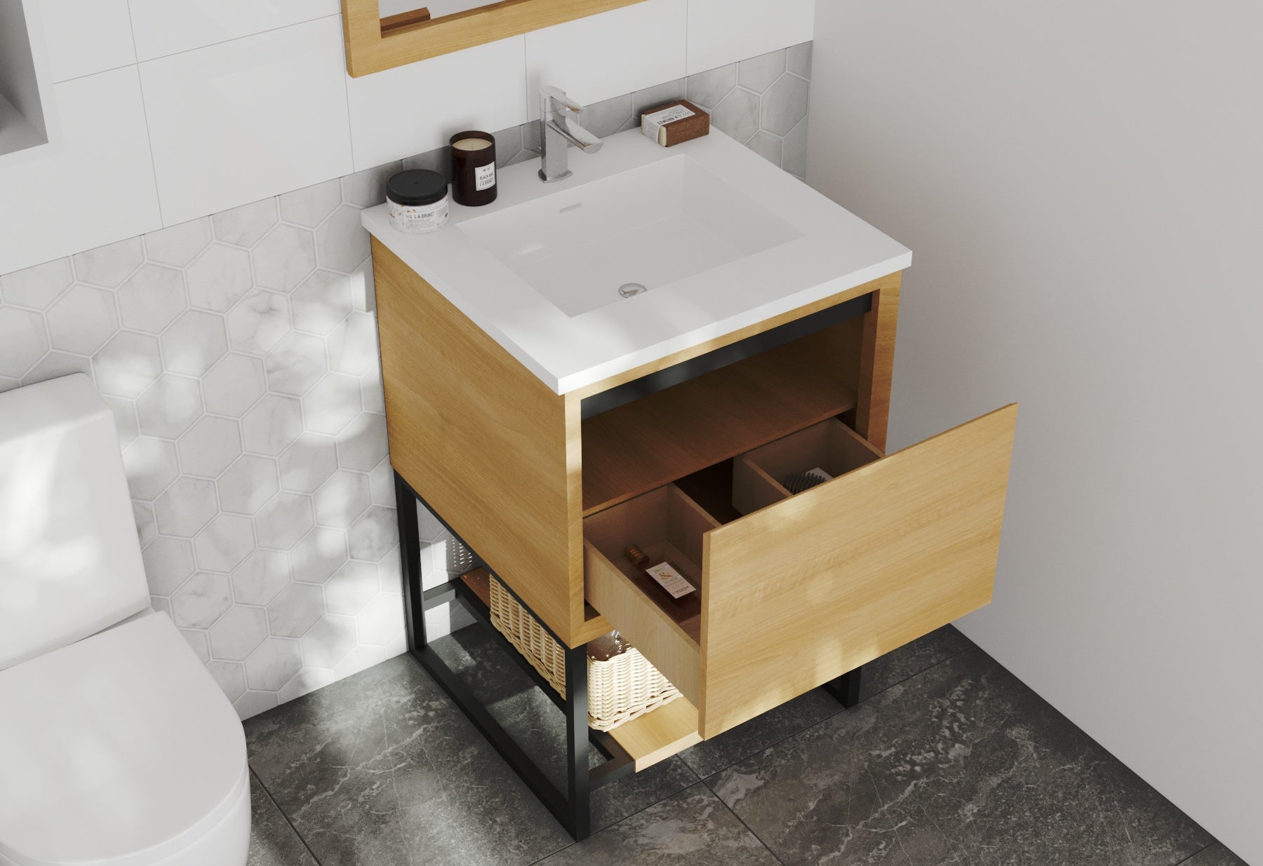 Alto 24" California White Oak Bathroom Vanity with Matte White VIVA Stone Solid Surface Countertop