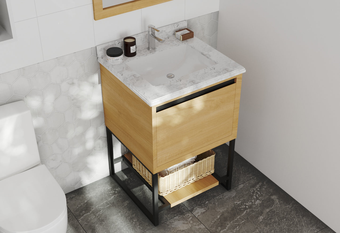 Alto 24" California White Oak Bathroom Vanity with White Carrara Marble Countertop