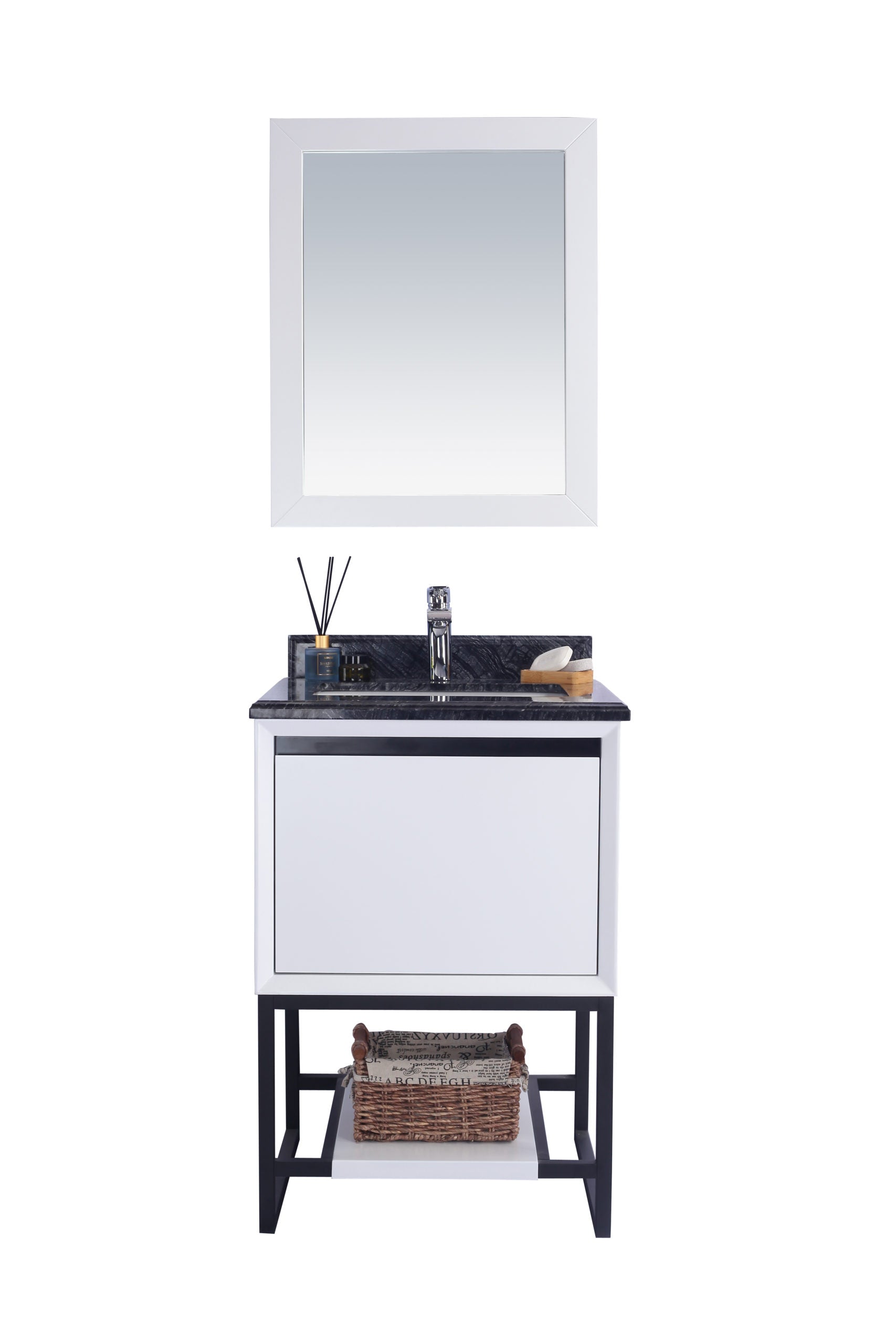 Alto 24" White Bathroom Vanity with Black Wood Marble Countertop