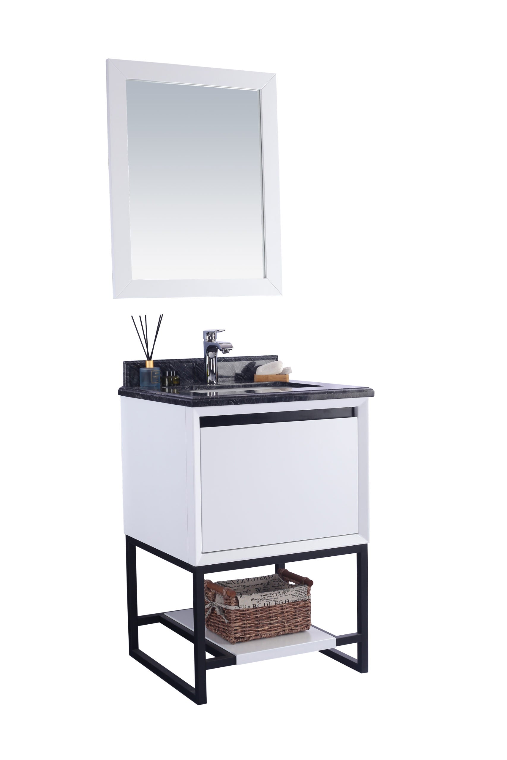 Alto 24" White Bathroom Vanity with Black Wood Marble Countertop