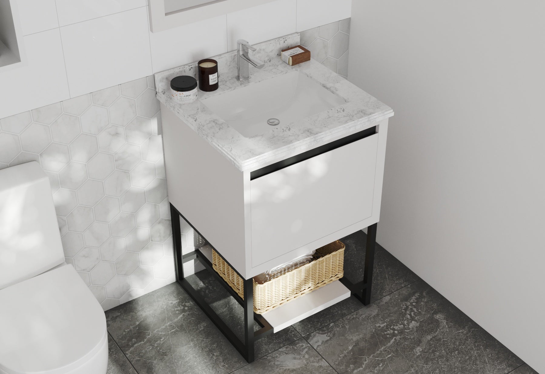 Alto 24" White Bathroom Vanity with White Carrara Marble Countertop