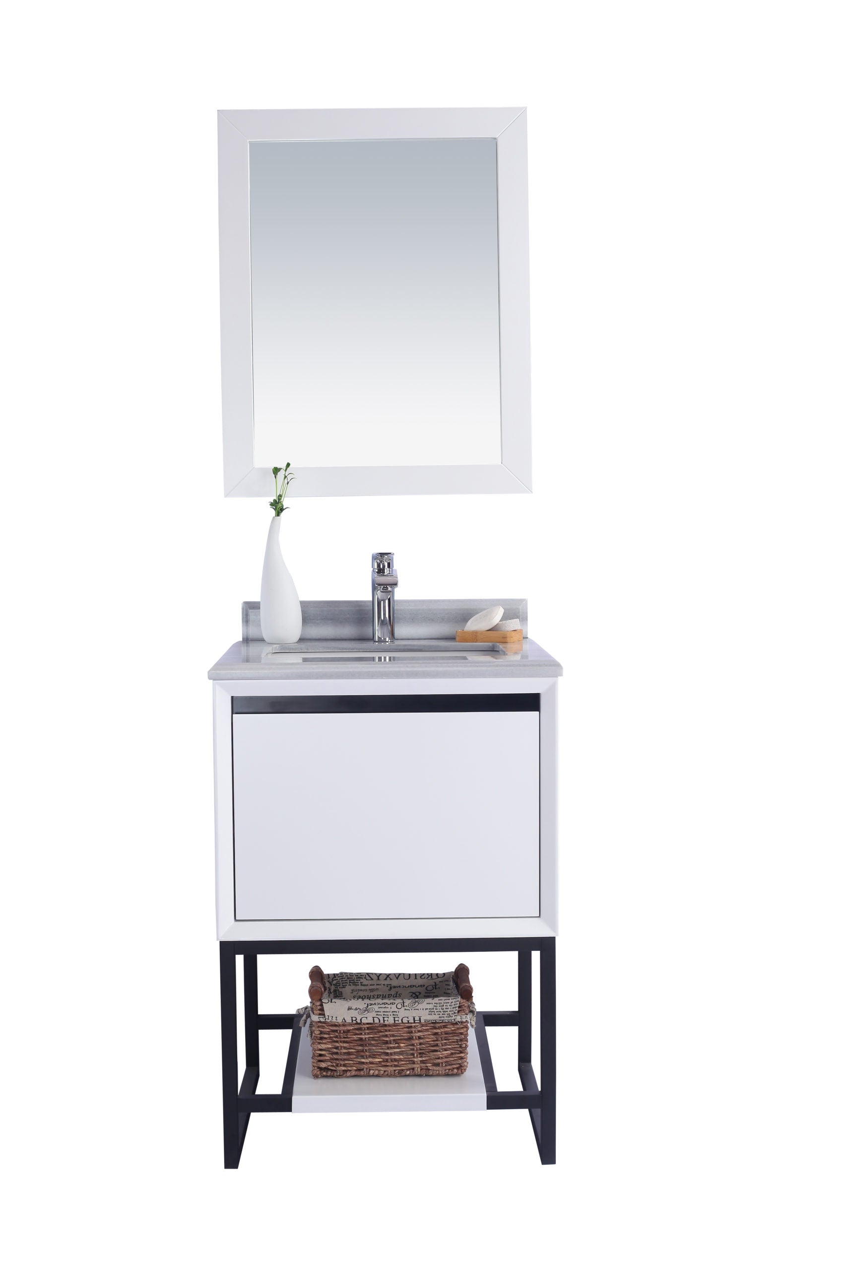 Alto 24" White Bathroom Vanity with White Stripes Marble Countertop