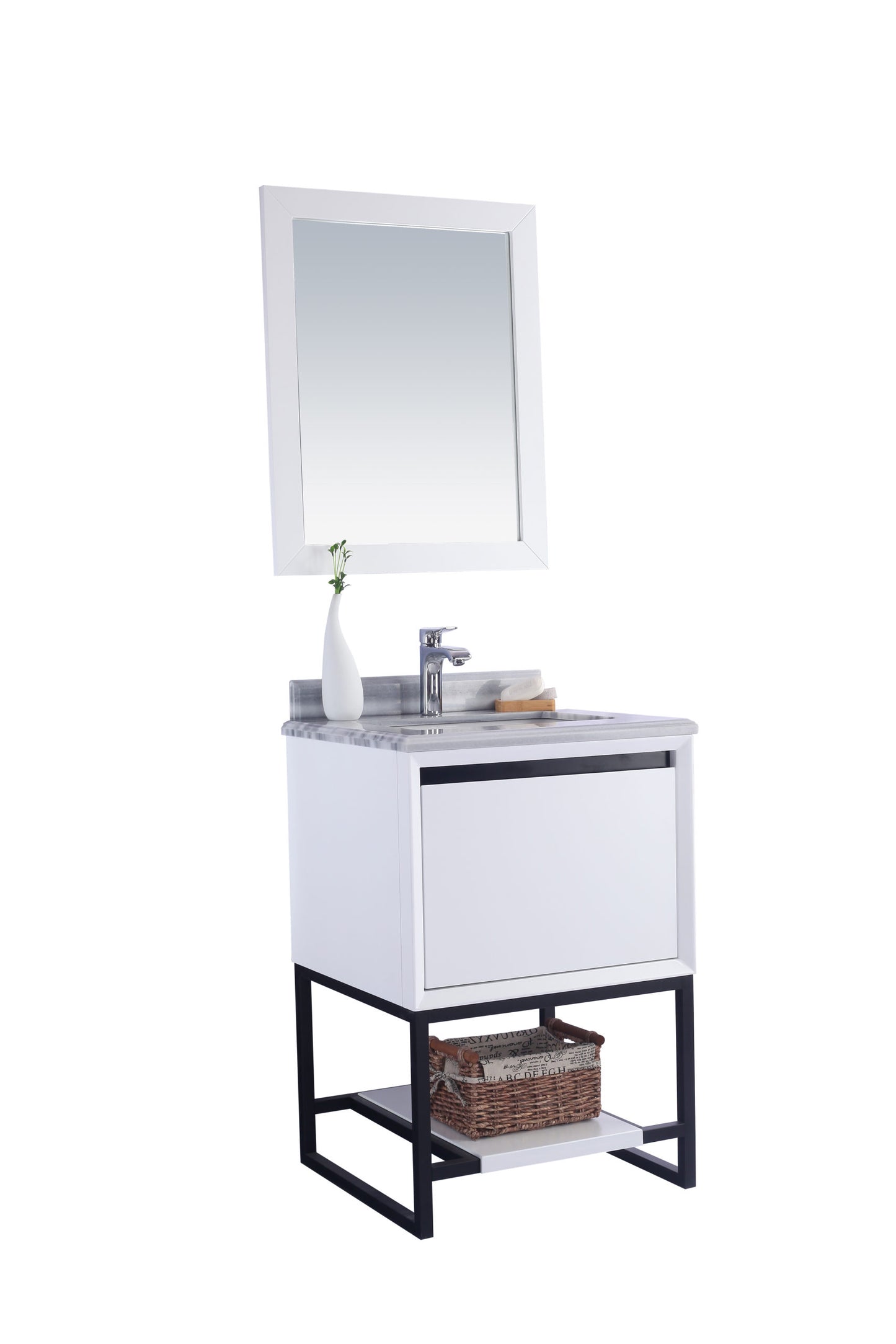 Alto 24" White Bathroom Vanity with White Stripes Marble Countertop