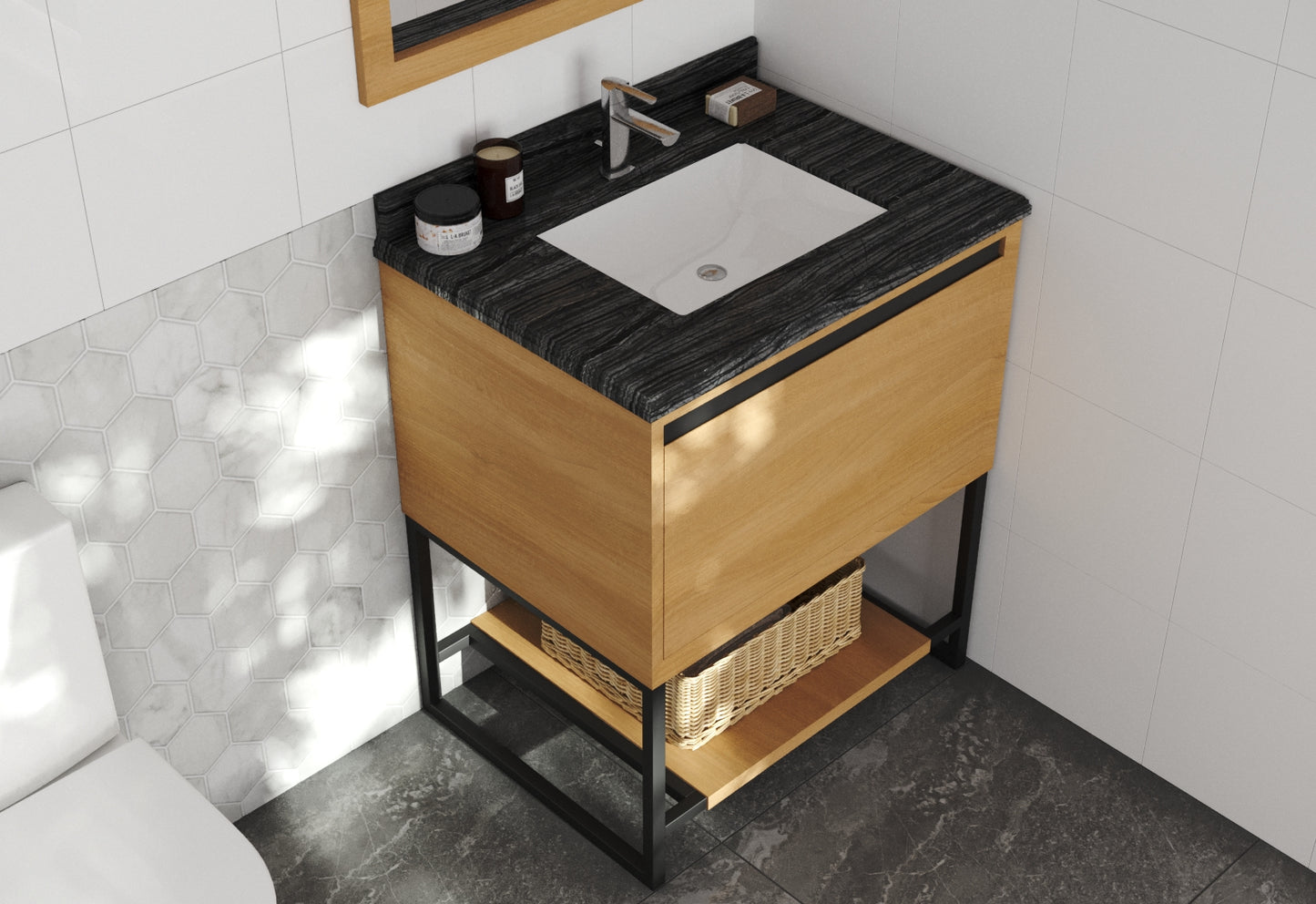 Alto 30" California White Oak Bathroom Vanity with Black Wood Marble Countertop