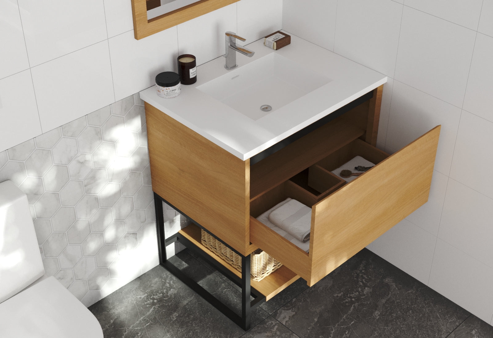 Alto 30" California White Oak Bathroom Vanity with Matte White VIVA Stone Solid Surface Countertop