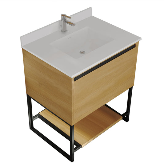 Alto 30" California White Oak Bathroom Vanity with White Quartz Countertop