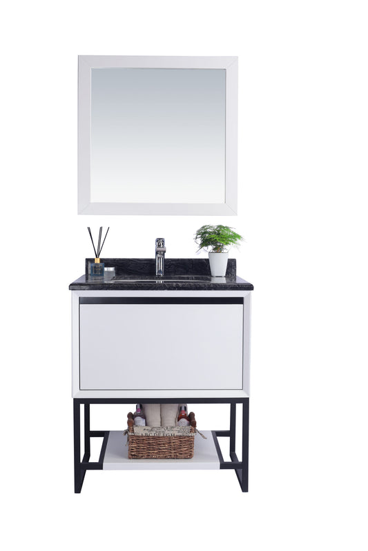 Alto 30" White Bathroom Vanity with Black Wood Marble Countertop