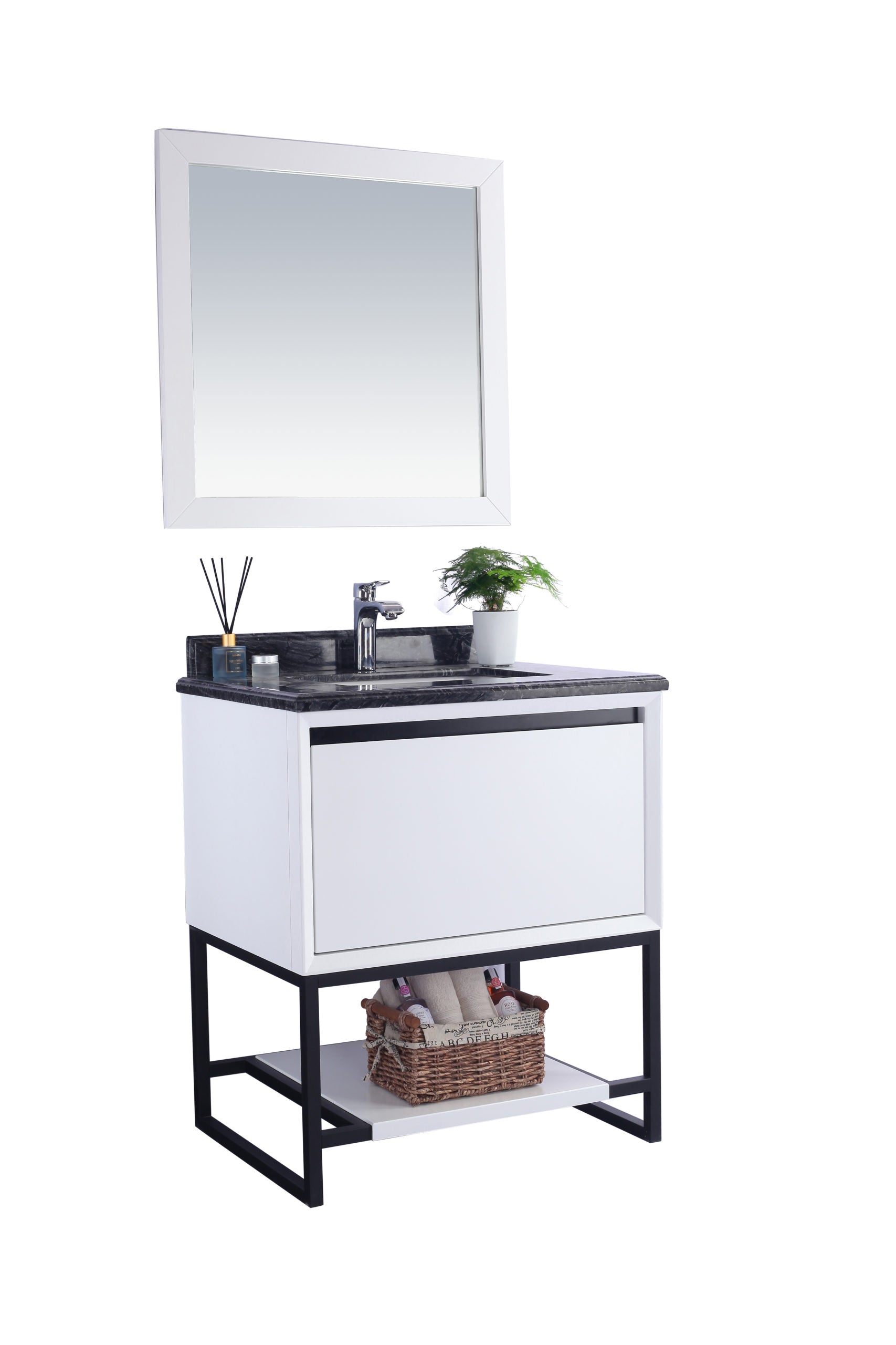 Alto 30" White Bathroom Vanity with Black Wood Marble Countertop