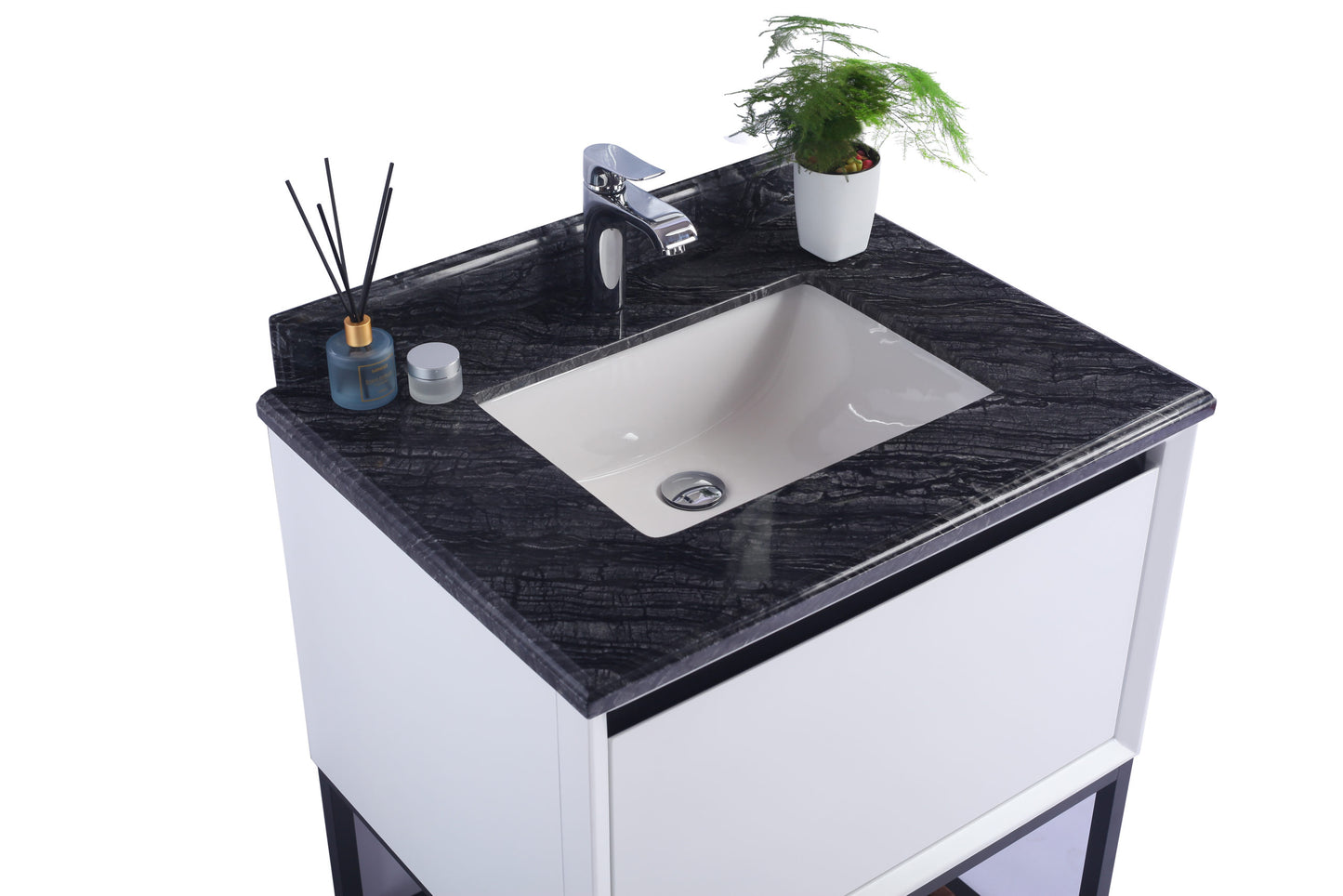 Alto 30" White Bathroom Vanity with Black Wood Marble Countertop