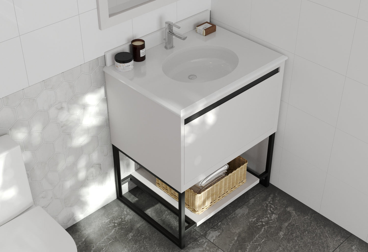 Alto 30" White Bathroom Vanity with Pure White Phoenix Stone Countertop