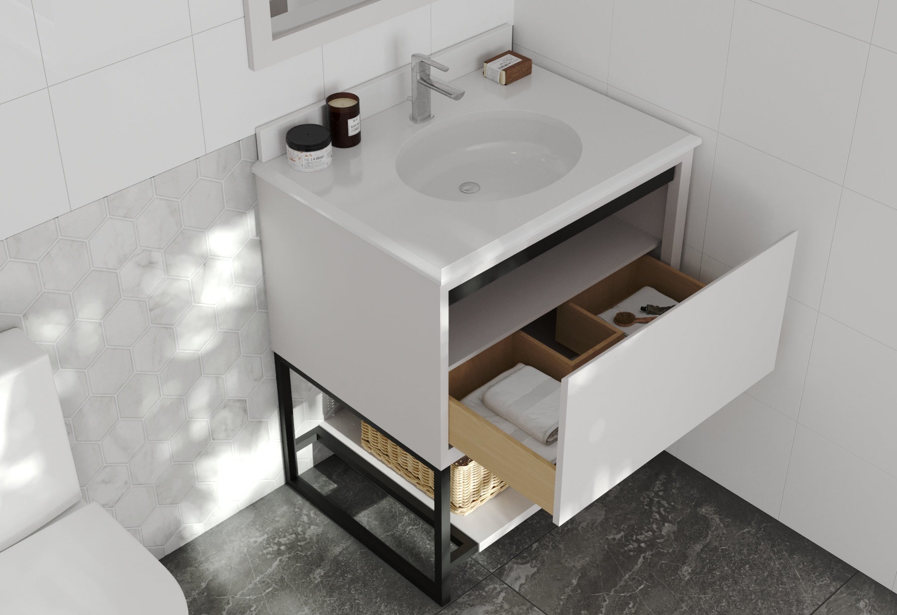 Alto 30" White Bathroom Vanity with Pure White Phoenix Stone Countertop