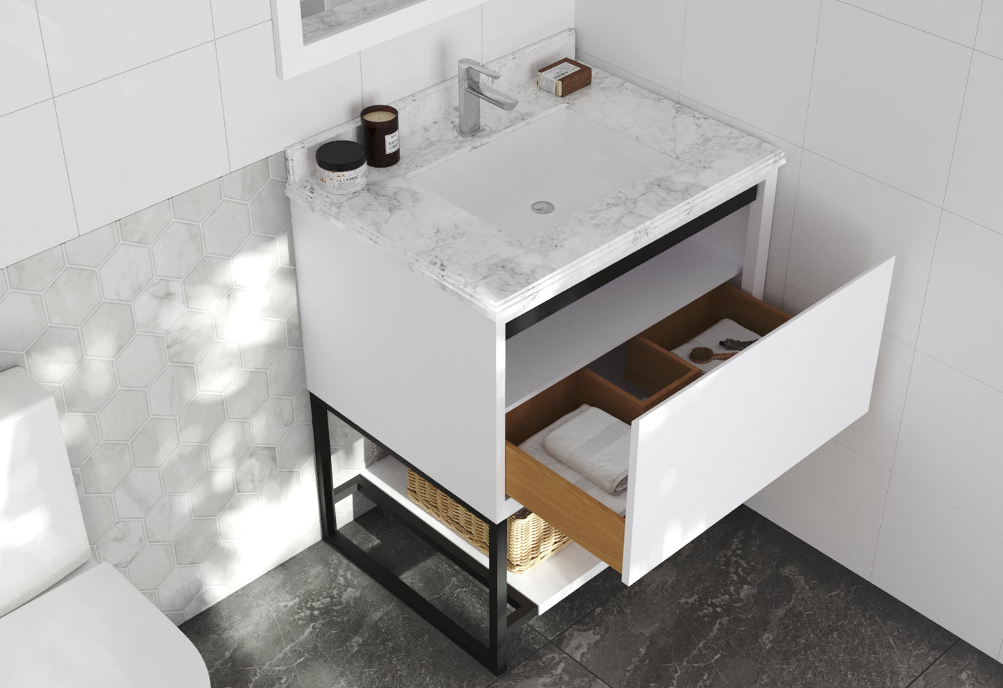 Alto 30" White Bathroom Vanity with White Carrara Marble Countertop