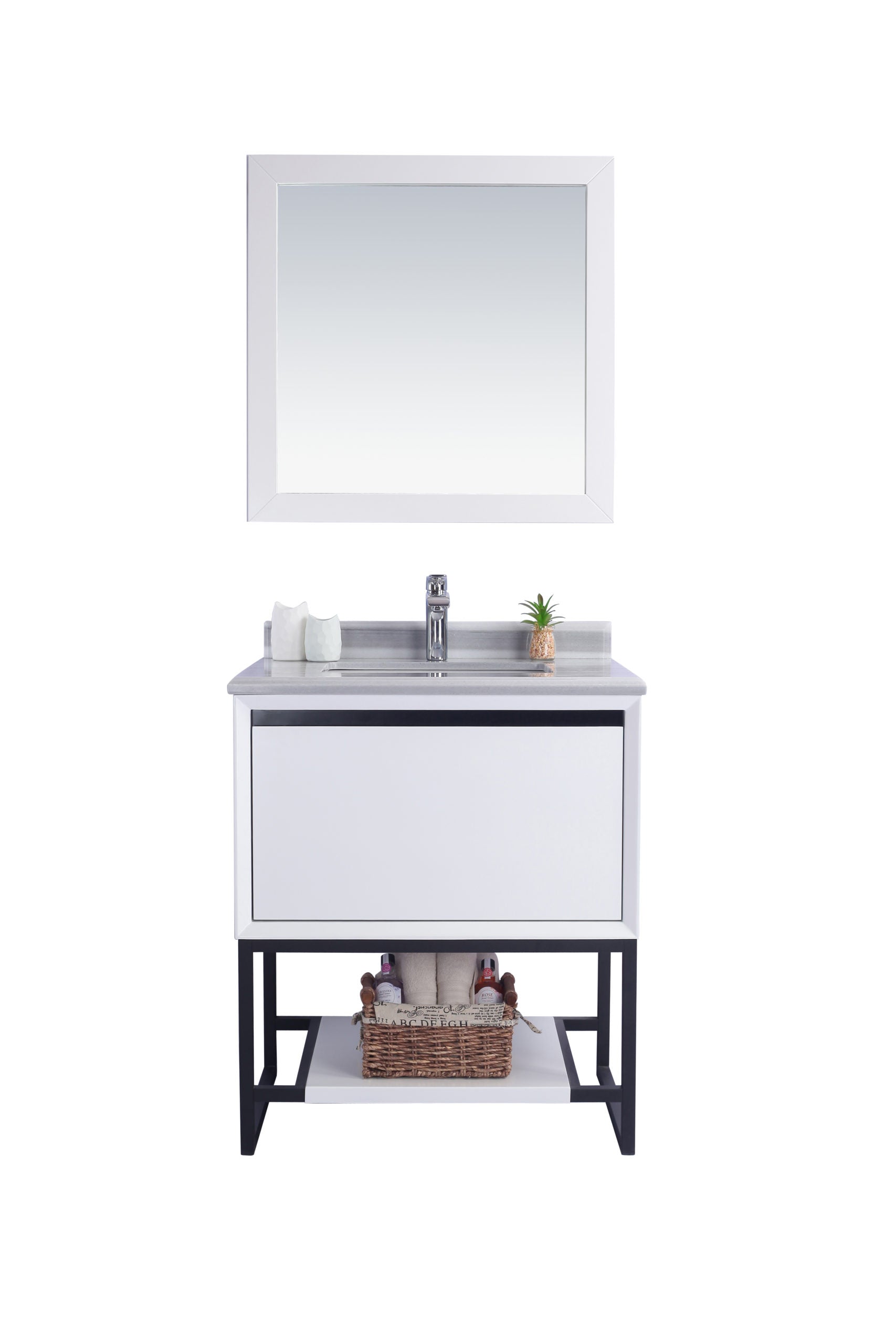 Alto 30" White Bathroom Vanity with White Stripes Marble Countertop