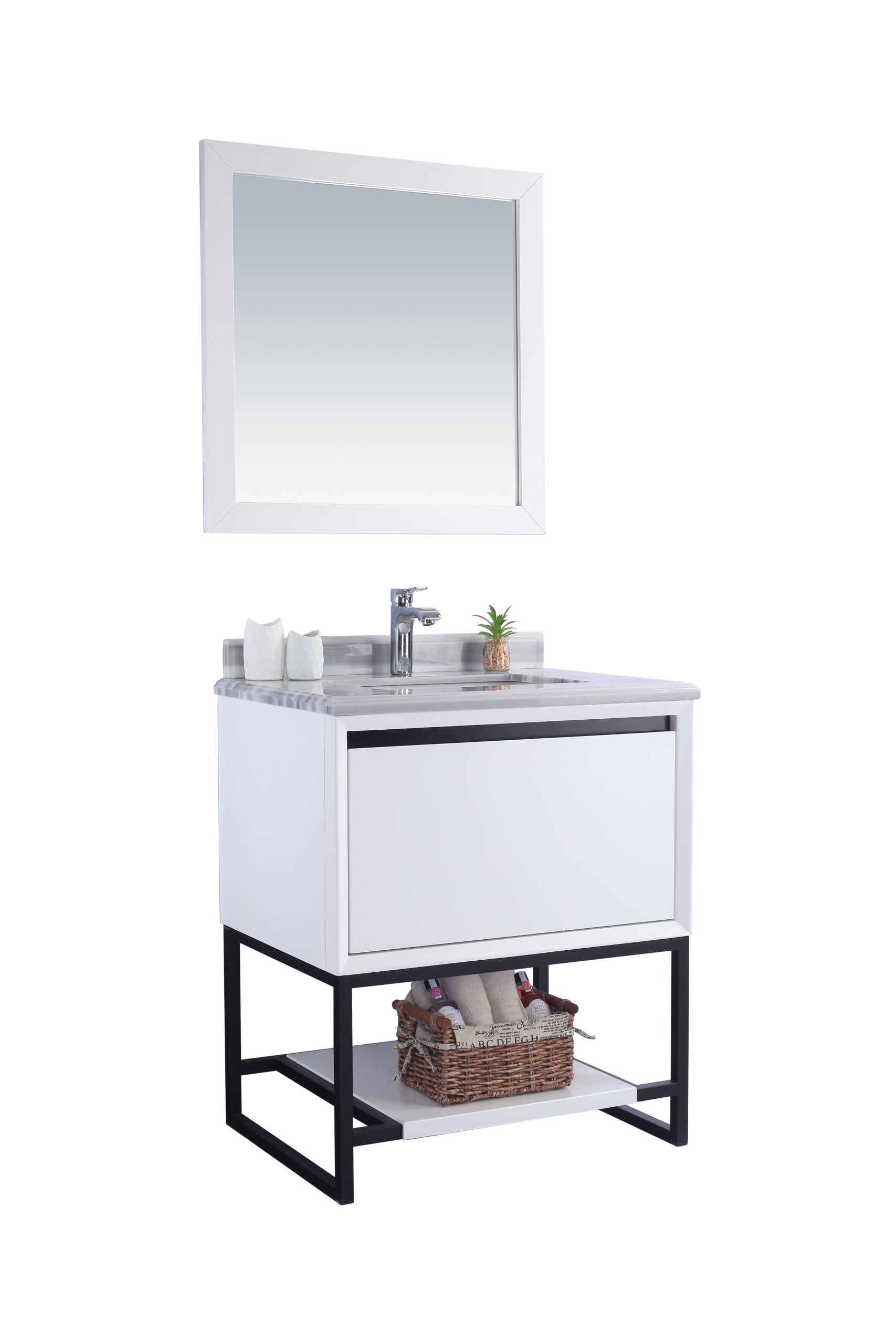 Alto 30" White Bathroom Vanity with White Stripes Marble Countertop