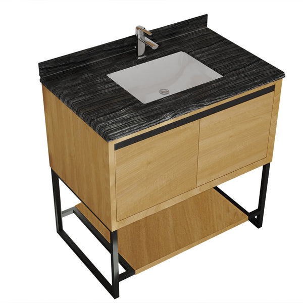 Alto 36 California White Oak Bathroom Vanity with Black Wood Marble Countertop