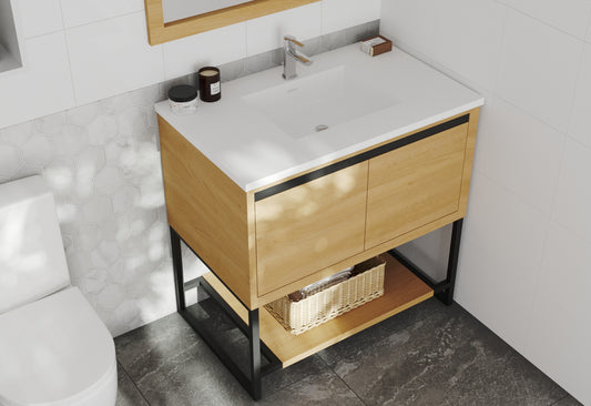 Alto 36" California White Oak Bathroom Vanity with Matte White VIVA Stone Solid Surface Countertop