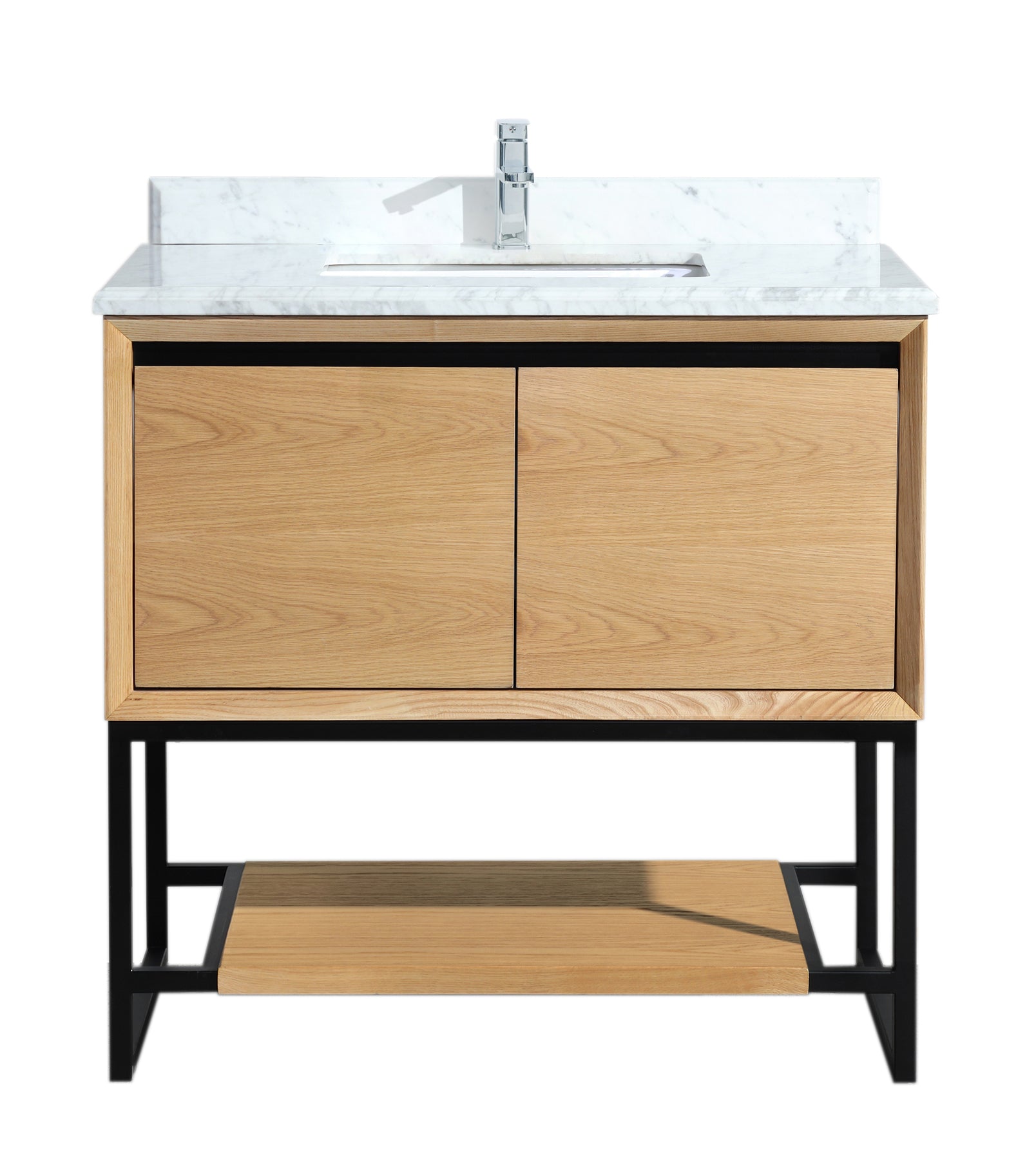 Alto 36" California White Oak Bathroom Vanity with White Carrara Marble Countertop