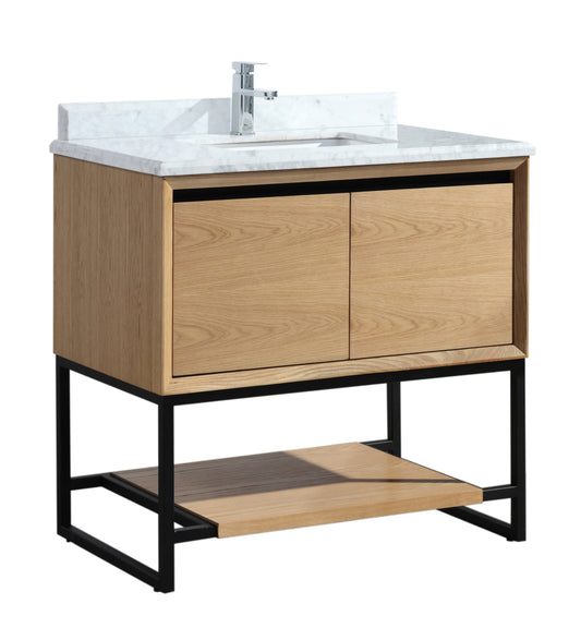 Alto 36" California White Oak Bathroom Vanity with White Carrara Marble Countertop