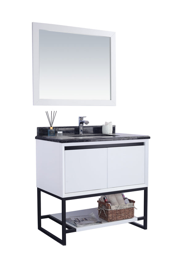 Alto 36 White Bathroom Vanity with Black Wood Marble Countertop