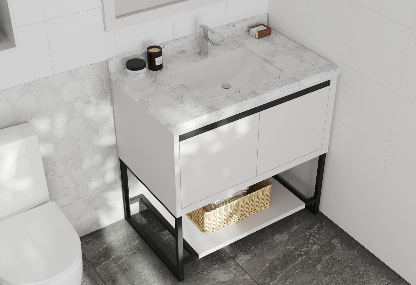 Alto 36" White Bathroom Vanity with White Carrara Marble Countertop