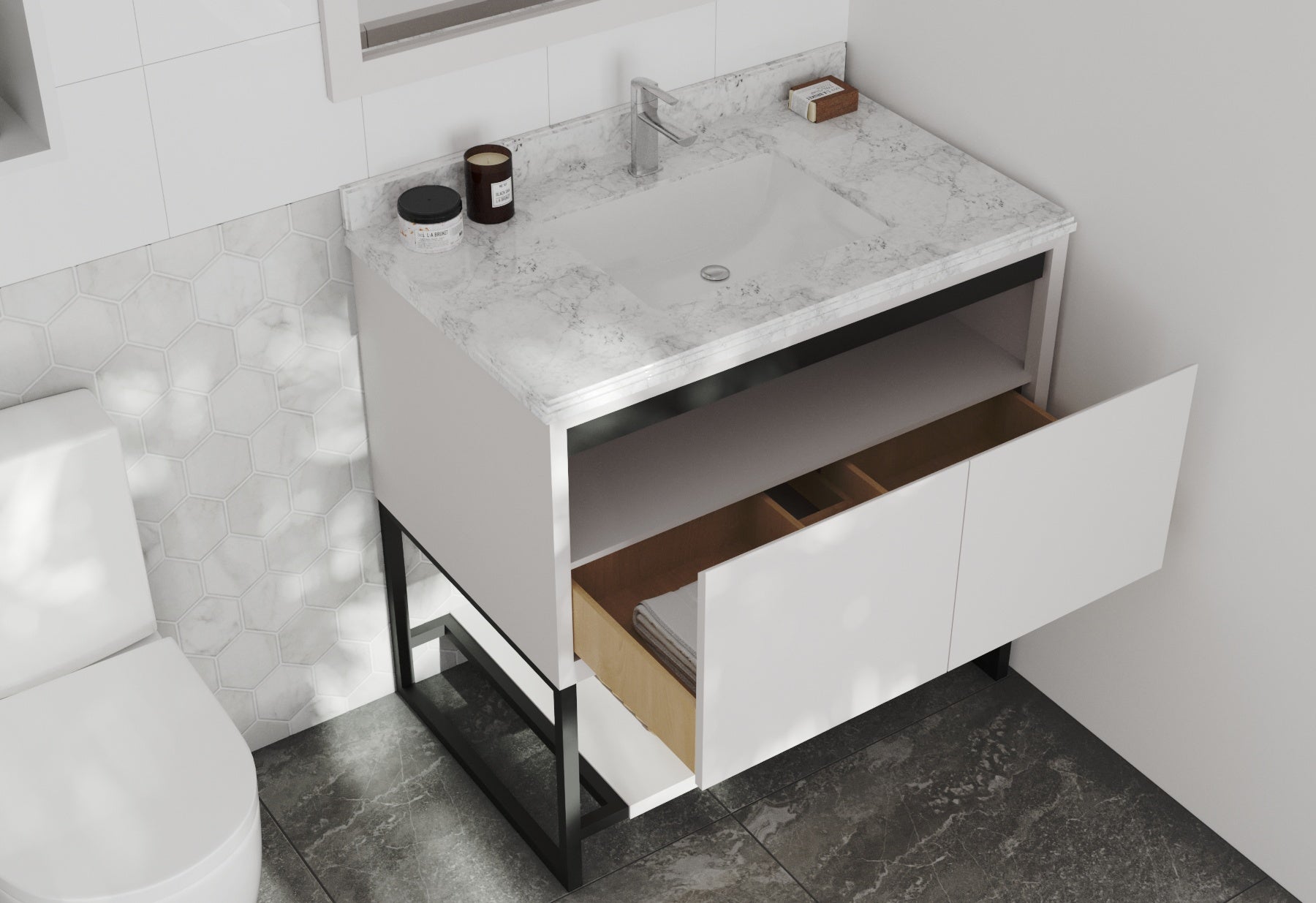 Alto 36" White Bathroom Vanity with White Carrara Marble Countertop