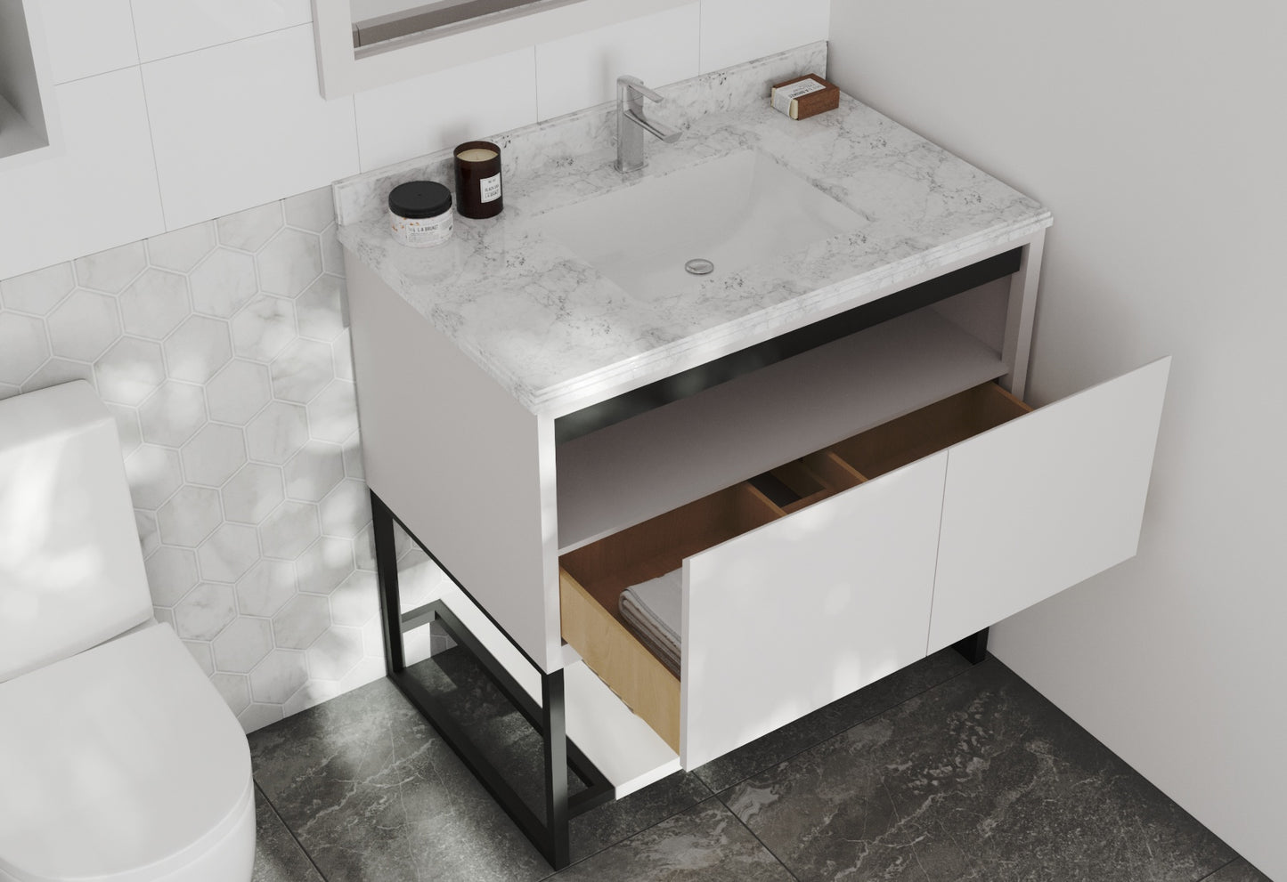 Alto 36" White Bathroom Vanity with White Carrara Marble Countertop