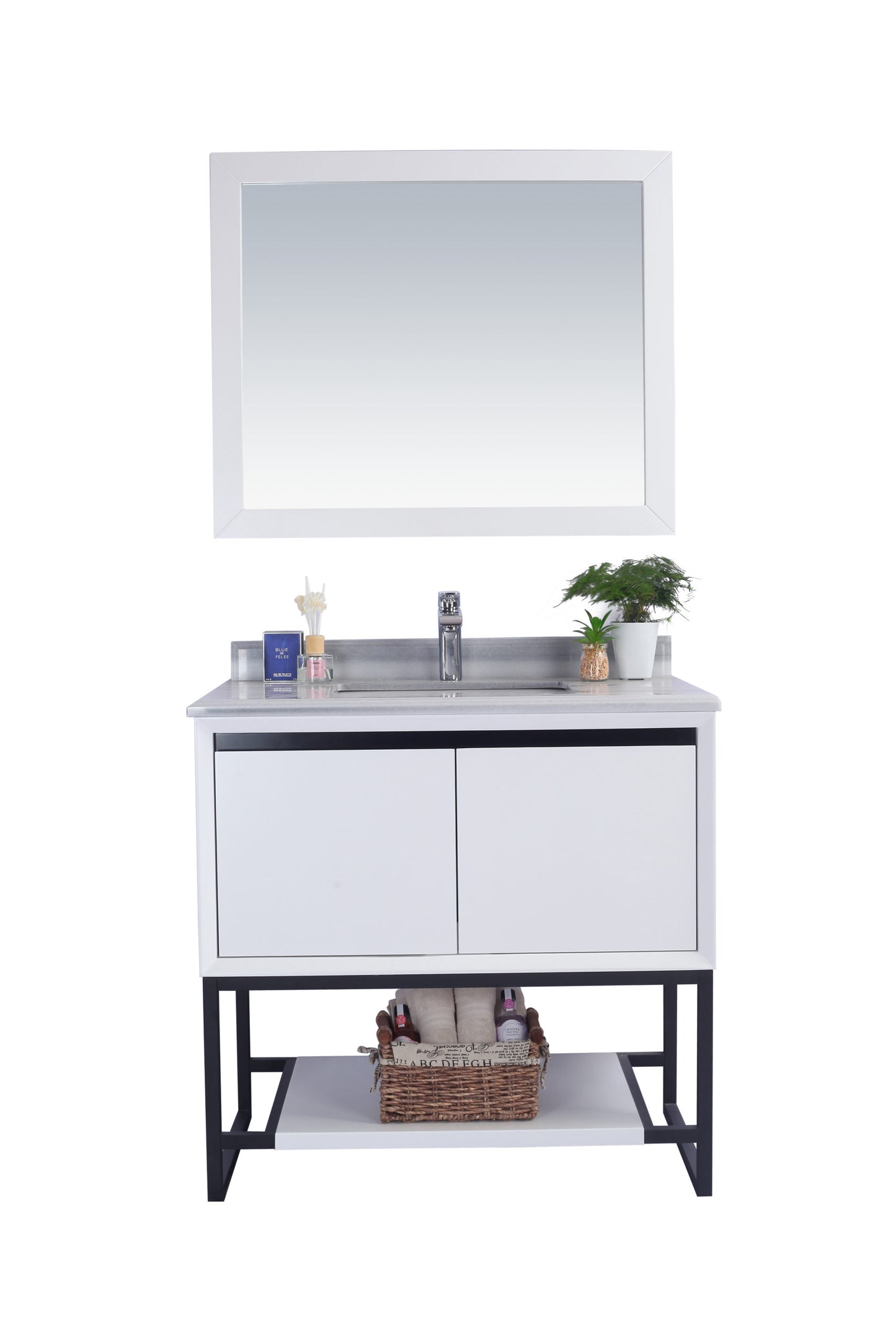 Alto 36" White Bathroom Vanity with White Stripes Marble Countertop