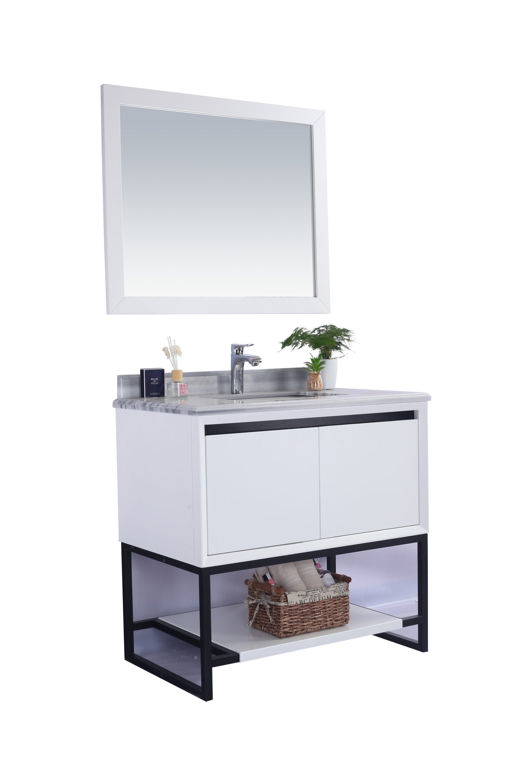 Alto 36" White Bathroom Vanity with White Stripes Marble Countertop