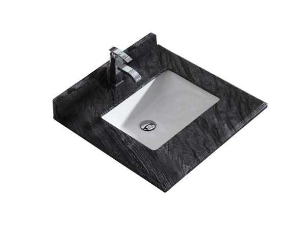 Forever 24 Single Hole Black Wood Marble Countertop with Rectangular Ceramic Sink