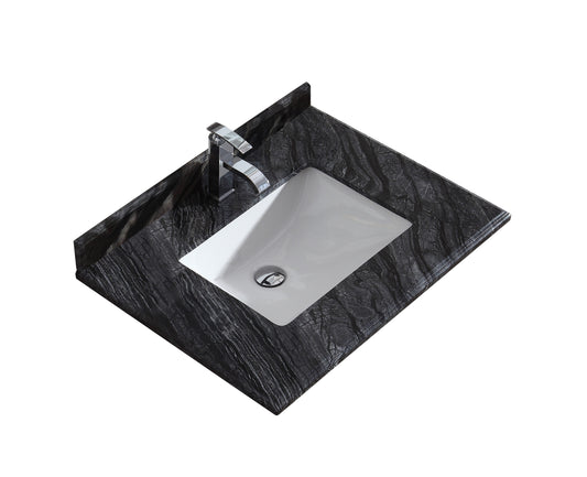 Forever 30" Single Hole Black Wood Marble Countertop with Rectangular Ceramic Sink