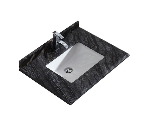 Forever 30 Single Hole Black Wood Marble Countertop with Rectangular Ceramic Sink