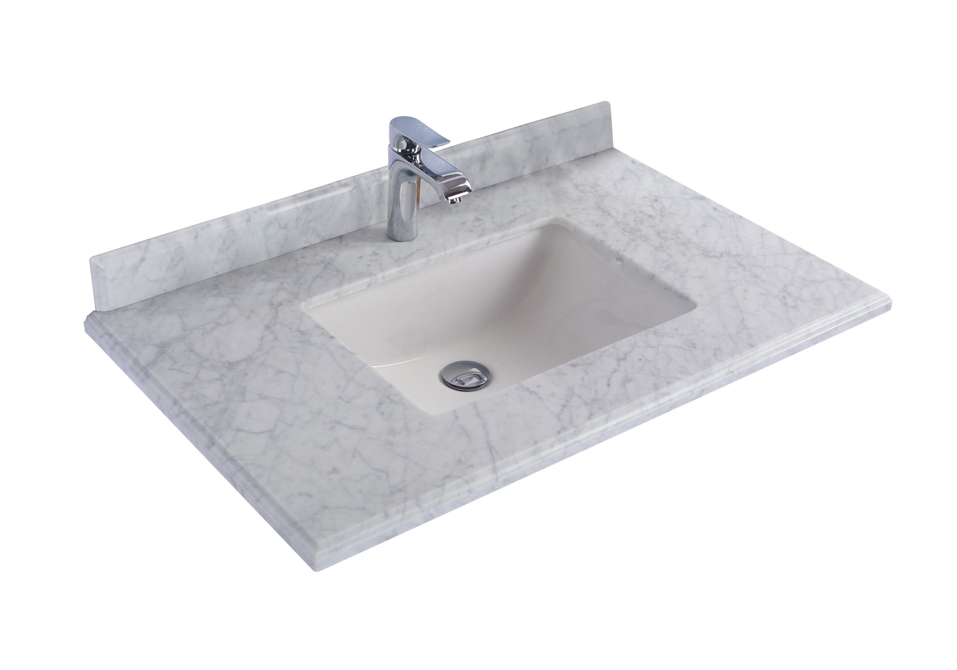 Forever 36" Single Hole White Carrara Marble Countertop with Rectangular Ceramic Sink