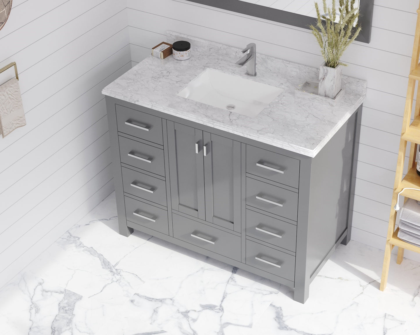 Forever 42" Single Hole White Carrara Marble Countertop with Rectangular Ceramic Sink