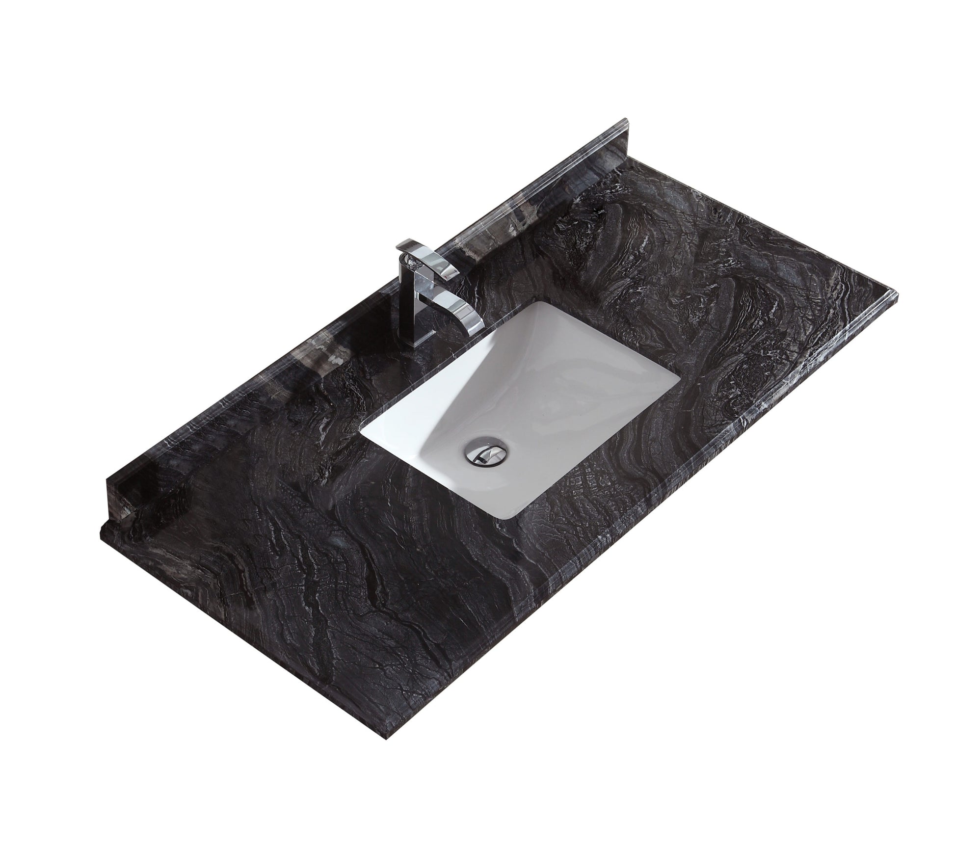 Forever 48" Single Hole Black Wood Marble Countertop with Rectangular Ceramic Sink